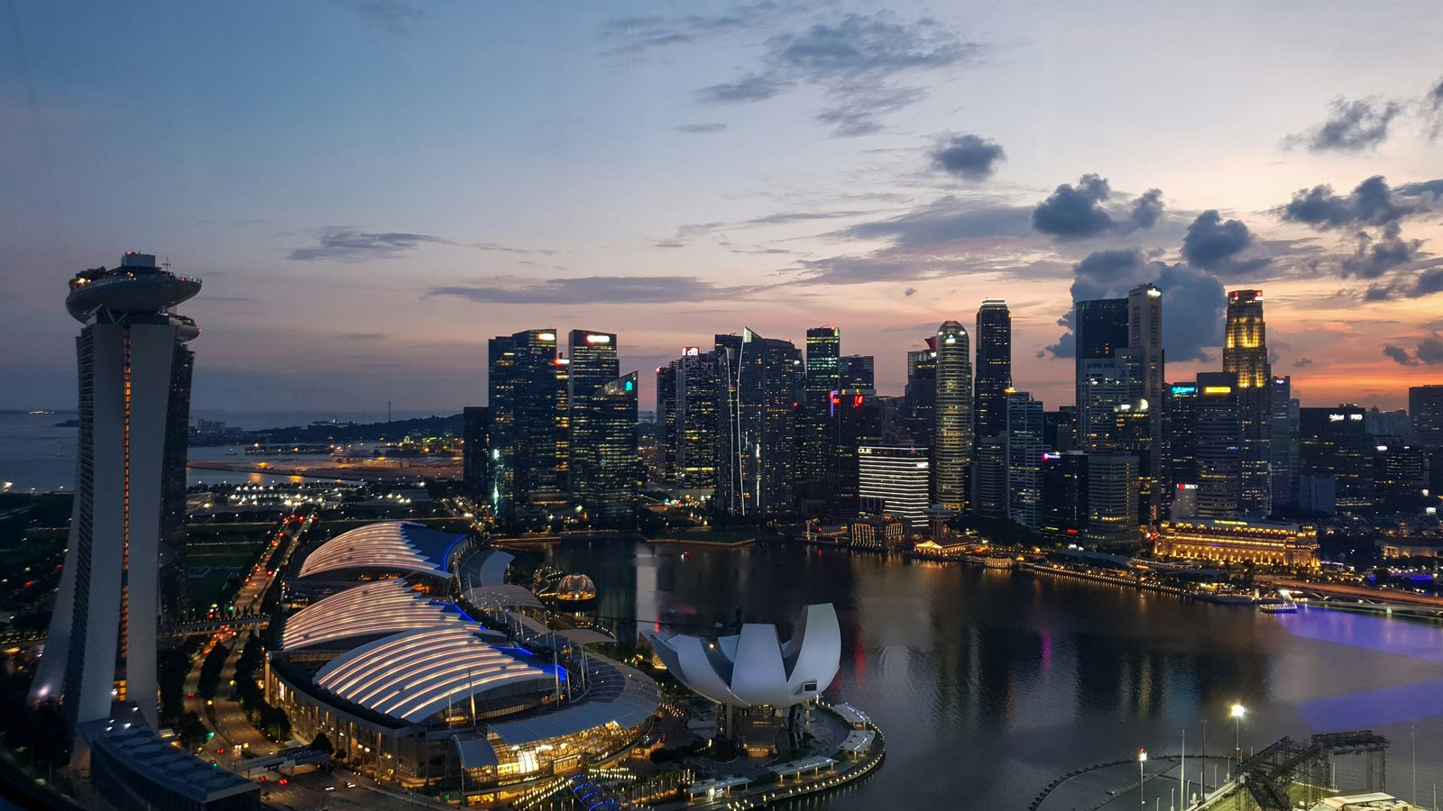 The Marina Bay skyline in Singapore at dusk